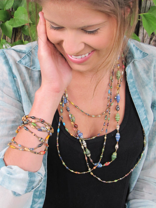 Beads for Joy Handcrafted Paper Bead Necklace & Wrap Bracelet