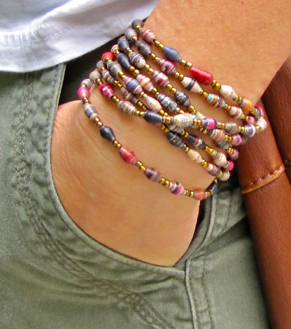 Beads for Joy Handcrafted Paper Bead Necklace & Wrap Bracelet